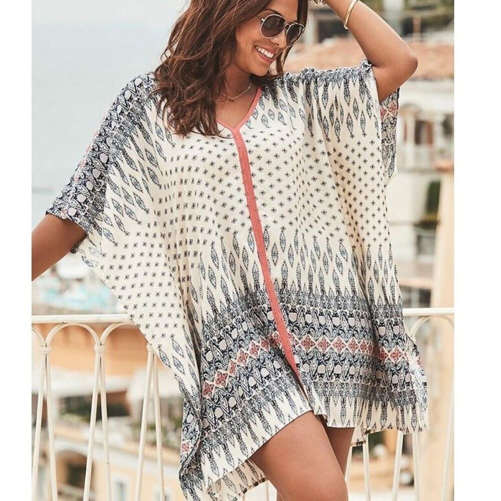 NEW Swimsuits For All Kelsea Boho Coverup Women Size 6/8 Blue & Coral